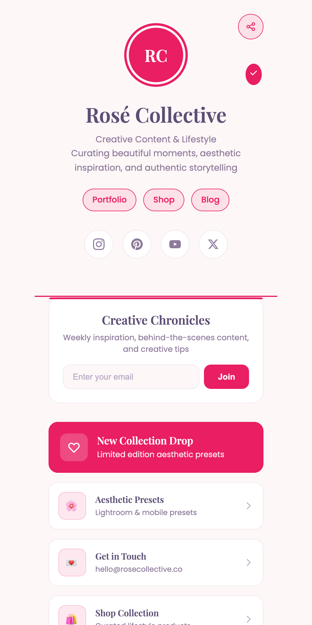 Rose Creator theme preview